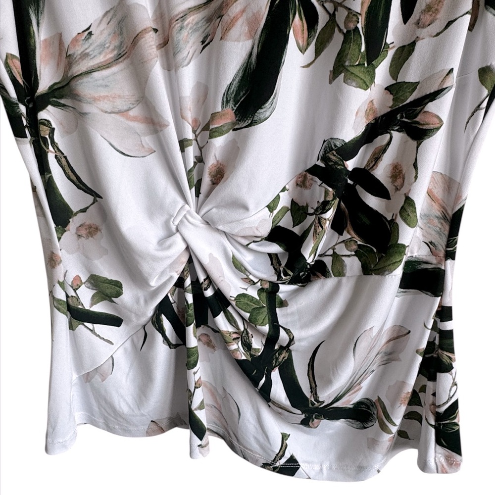 DKNY Women’s Floral Blossom Print Knot Detail Stretch Blouse Top Size L - Picture 4 of 6